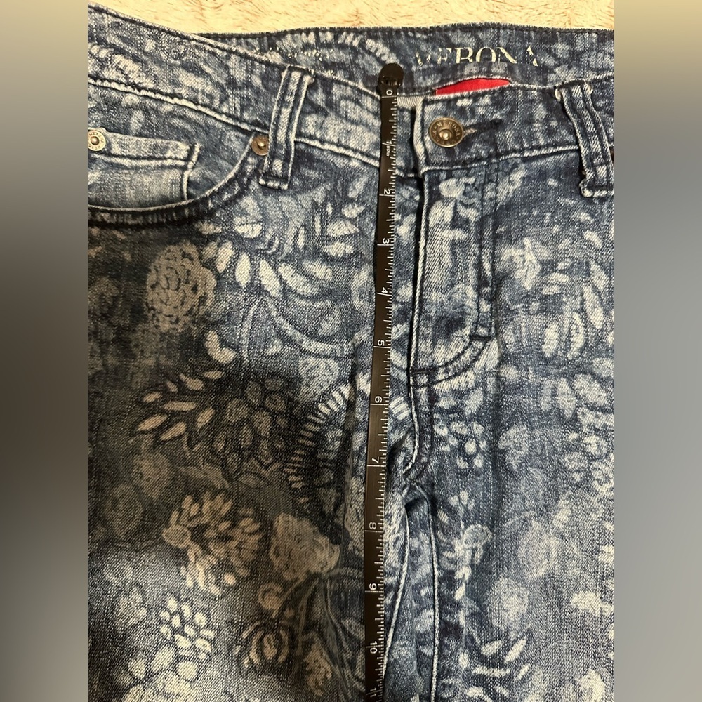 Merona Jeans Womens Size 4 Ankle Skinny Floral Print Blue Denim Jeans - Picture 3 of 11